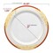 White with Burgundy and Gold Harmony Rim Plastic Dinner Plates - 10.25" (120 Plates)
